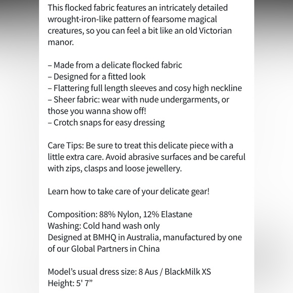 BLACKMILK Gothic Gates Sheer High Neck Long Sleeve BODYSUIT! - Picture 8 of 8